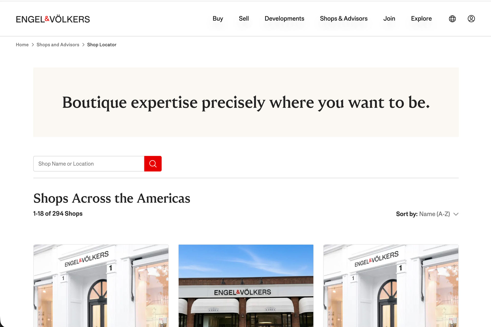 Listings page for Engel & Völkers Americas